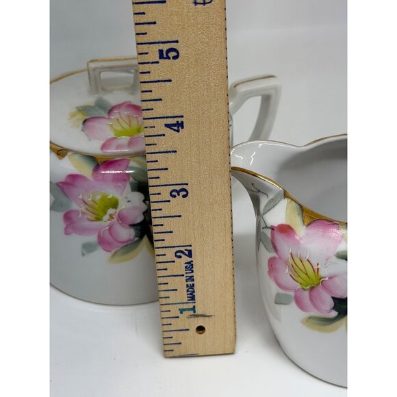 Vintage Noritake Azalea Sugar Bowl & Creamer Set Pink Floral Hand Painted Japan - Picture 9 of 9